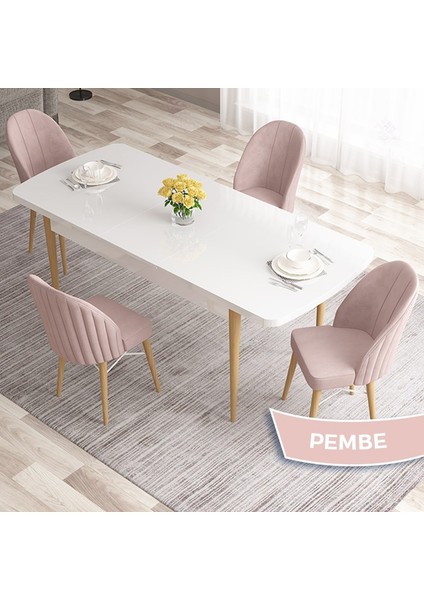 Concept Ves Serisi 80X132 Mdf Beyaz Mutfak Masa Takımı Doğal Ahşap Ayak Beyaz Kafes 4 Sandalye fiyatları