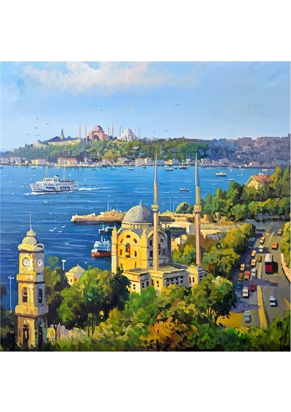 Galata Eminönü Kız Kulesi ve Ortaköy Doğal Taş Bardak Altlığı 4'lü Set - Natural Stone Coasters fırsatları