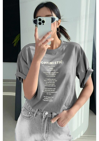Optimistic Gri Oversize Salas Boyfriend Kadın T-Shirt