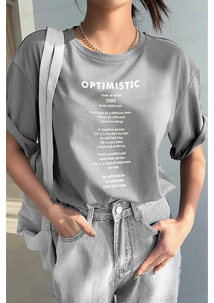 Optimistic Gri Oversize Salas Boyfriend Kadın T-Shirt