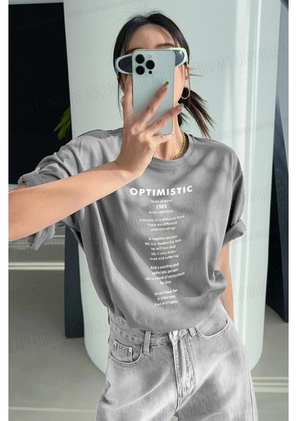 Optimistic Gri Oversize Salas Boyfriend Kadın T-Shirt