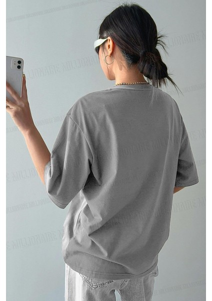 Optimistic Gri Oversize Salas Boyfriend Kadın T-Shirt