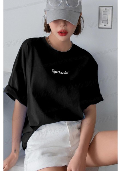 Spectacular Siyah Oversize Salas Boyfriend Kadın T-Shirt