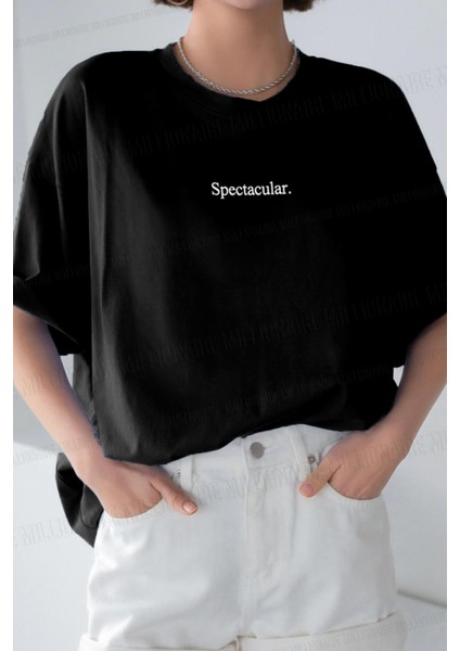 Spectacular Siyah Oversize Salas Boyfriend Kadın T-Shirt