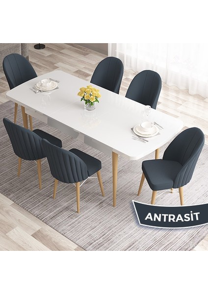Concept Ves Serisi 80X132 Mdf Beyaz Mutfak Masa Takımı Doğal Ahşap Ayak Beyaz Kafes 6 Sandalye fiyatları
