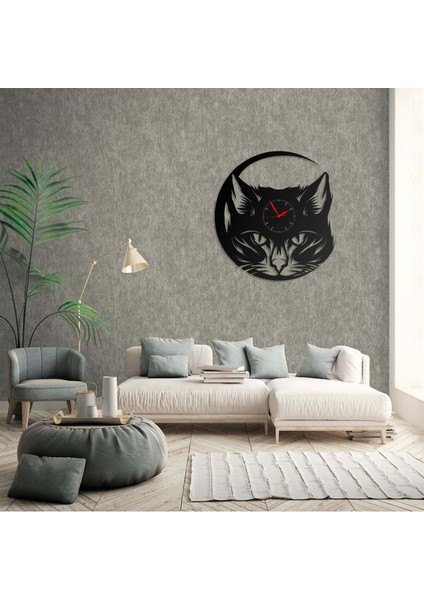 Duvar Saati Minik Kedi Tasarımlı Kedi Severler, Ev ve Ofis Için Dekoratif Metal Duvar Saati