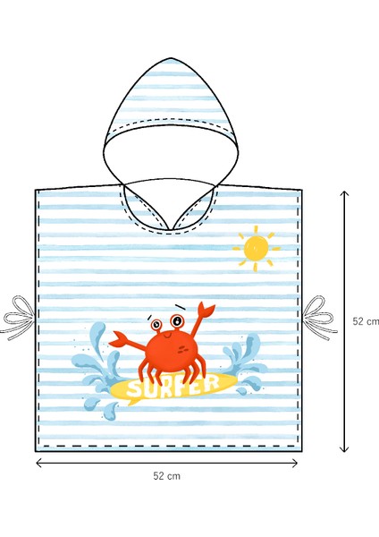 Surfer Crab %100 Pamuk Bebek / Çocuk Müslin Panço