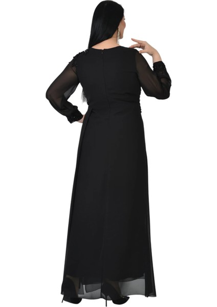 Kadın Büyük Beden Uzun Şifon Abiye Elbise 9573 Siyah fırsatları