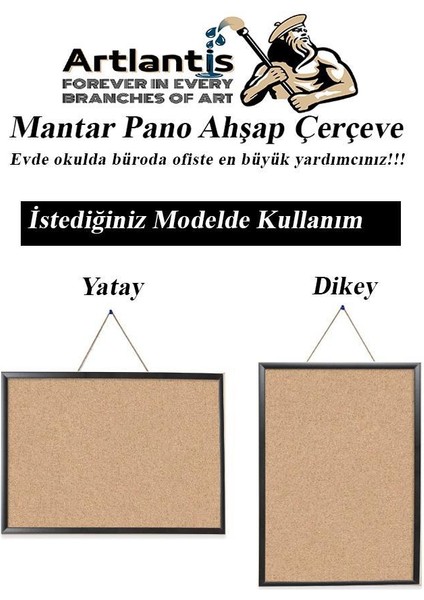 Mantar Pano Mdf Çerçeve 45X60 cm 1 Adet Harita Çivisi Hediyeli Duvara Monte Mantar Çerçeve Evde Okulda Büroda Ofiste