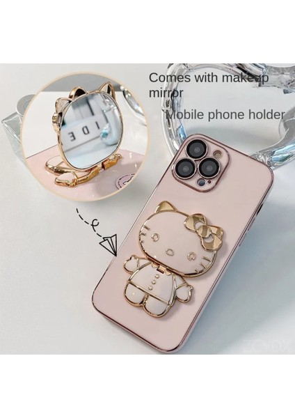 Cover Center  Xiaomi Redmi Note 12 Pro 4g Kılıf Hello Kitty Standı Sevimli Parlak Gold Kenarlı Tam Koruma 3D Karakter