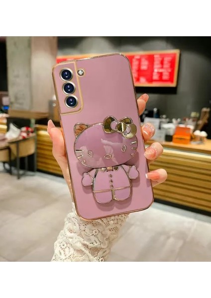 Cover Center  Xiaomi Redmi Note 12 Pro 4g Kılıf Hello Kitty Standı Sevimli Parlak Gold Kenarlı Tam Koruma 3D Karakter