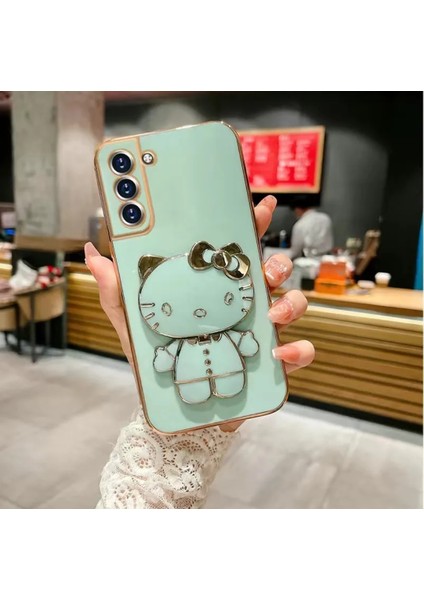 Cover Center  Xiaomi Redmi Note 12 Pro 4g Kılıf Hello Kitty Standı Sevimli Parlak Gold Kenarlı Tam Koruma 3D Karakter