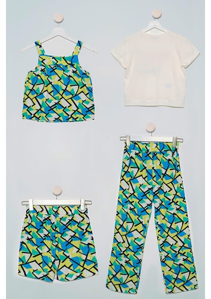 4'lü Tshirt Bluz Pantolon Şort Yeşil Takım S27735 fiyatları