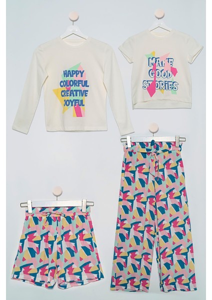 For You Kids 4'lü Tshirt Bluz Pantolon Şort Sarı Takım S27737