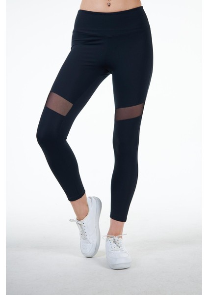 Siyah Kadın Yüksek Bel Soft Touch File Detaylı Tayt - Gloria