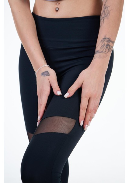 Siyah Kadın Yüksek Bel Soft Touch File Detaylı Tayt - Gloria modelleri