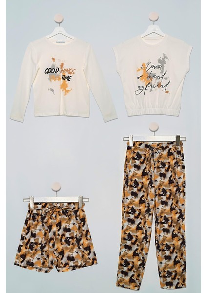 4'lü Batik Desen Pantolon Şort Siyah Takım S27736