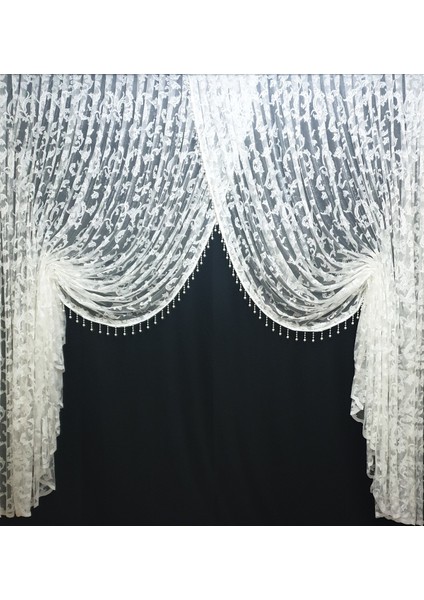 Kruvaze Yanki Model Şal Model Tül Inci Boncuklu Mekanizmalı 1E3KAT Pile Tül Perde