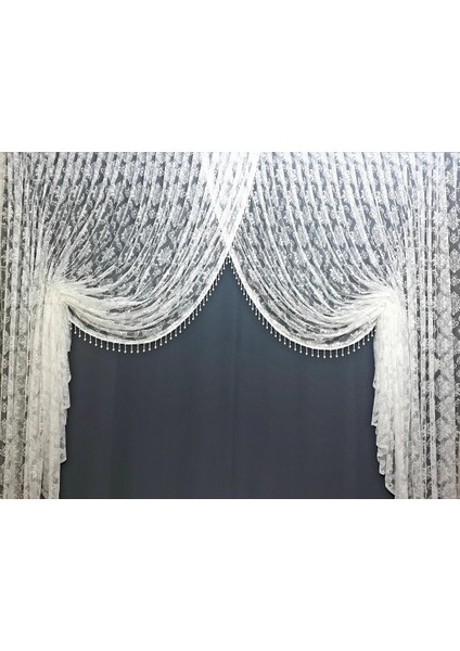 Kruvaze Yanki Model Damask Tül Inci Boncuklu Mekanizmalı 1E3KAT Pile Tül Perde