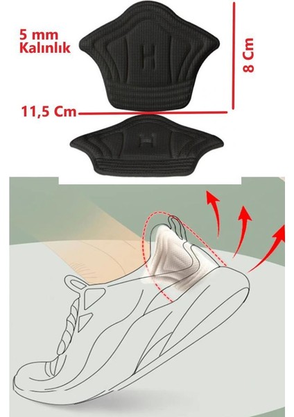 Siyah 5mm Ortopedik Spor Ayakkabı Topuk Koruyucu Vurma Önleyici