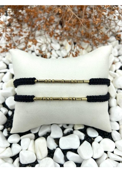 Hematit Doğal Taş Örgülü Mors Alfabesi Çift Sevgili Bilekliği