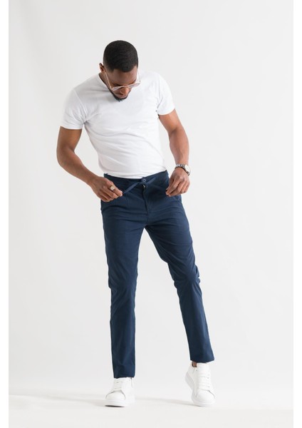 Çift Pileli Regular Fit Beli Lastikli Iplikli Yazlık Ince Kumaş Erkek Jogger Pantolon