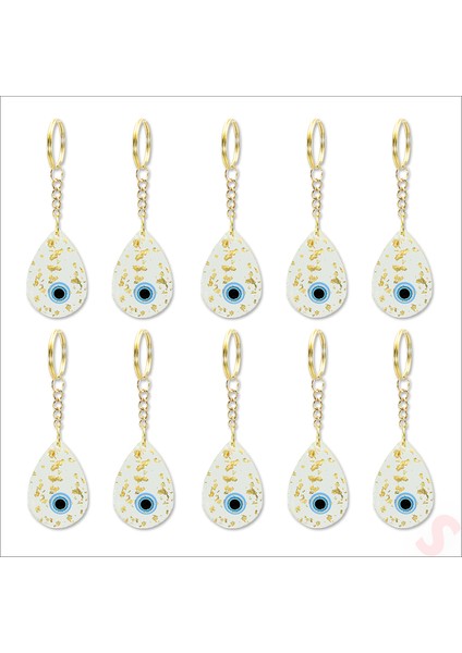 Epoksi Nazarlı Anahtarlık, Altın - 10 Adet