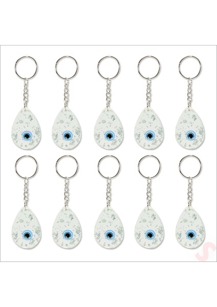 Epoksi Nazarlı Anahtarlık, Gümüş - 10 Adet