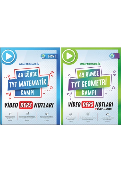 Rehber Matematik 2024 49 Günde TYT Geometri Ve Matematik Video Ders Notları 2'li Set