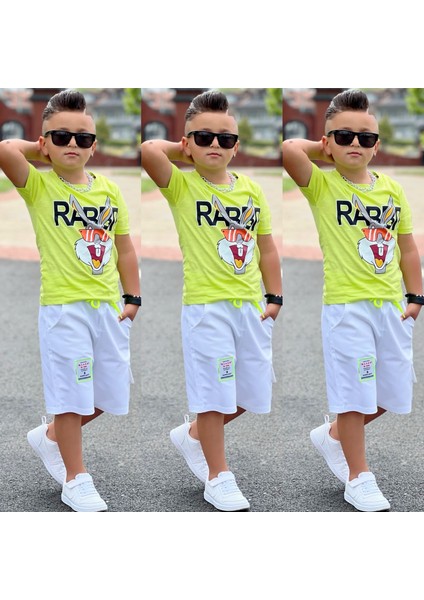 Bugs Bunny Baskılı Yeşil Ikili Yazlık Erkek Çocuk Takım 4-5-7-9-11 Yaş Pamuk modelleri