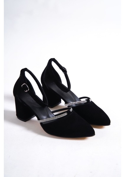 Önü Kapalı Taşlı Kalın Topuklu Ayakkabı modelleri