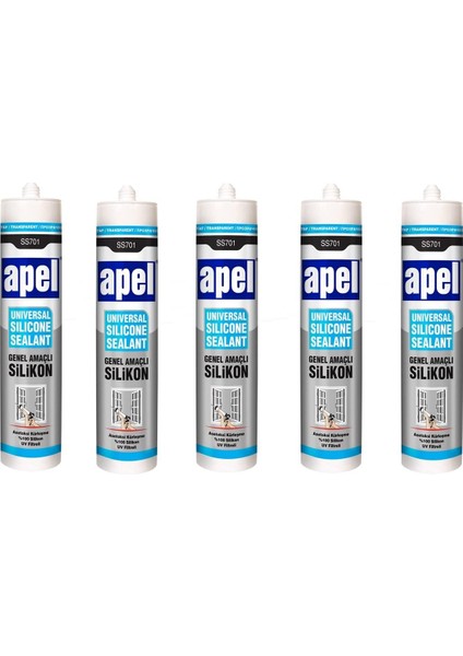 5 Adet Apel Genel Amaçlı Silikon Şeffaf 250 ml