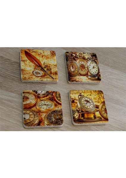 Köstekli Saatler Doğal Taş Bardak Altlığı 4'lü Set - Natural Stone Coasters fiyatları