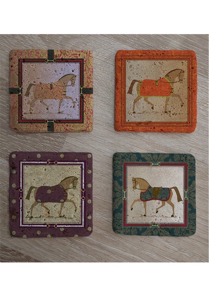 Modern At Tasarımları Doğal Taş Bardak Altlığı 4'lü Set - Natural Stone Coasters
