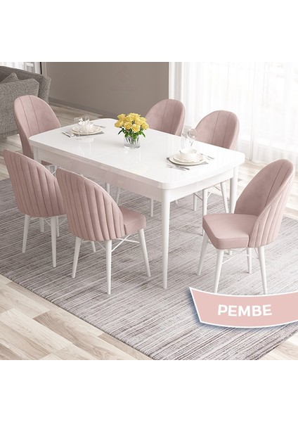 Concept Ves Serisi 80X132 Mdf Açılabilir Beyaz Mutfak Masa Takımı 6 Sandalye fiyatları