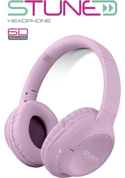 Stune Kulaküstü Pembe Bluetooth Kulaklık Hafıza Kartı 6d Sound 18 Saat Kullanım Süresi