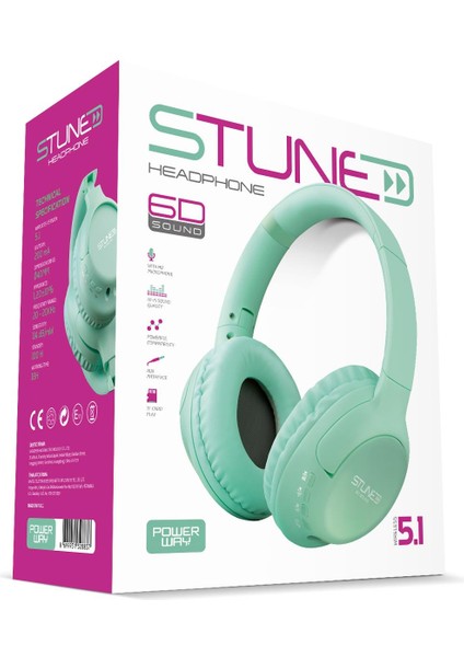 Stune Kulaküstü Pembe Bluetooth Kulaklık Hafıza Kartı 6d Sound 18 Saat Kullanım Süresi