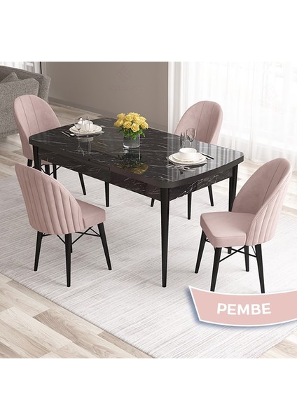 Concept Ves Serisi 80X132 Mdf Açılabilir Siyah Mermer Desen Mutfak Masa Takımı 4 Sandalye fiyatları