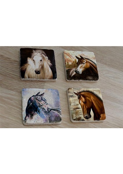 Atlar Doğal Taş Bardak Altlığı 4'lü Set - Natural Stone Coasters fiyatları