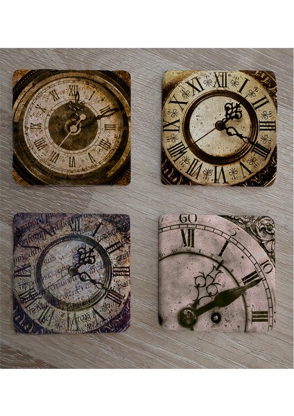 Roma Rakamlı Saatler Doğal Taş Bardak Altlığı 4'lü Set - Natural Stone Coasters