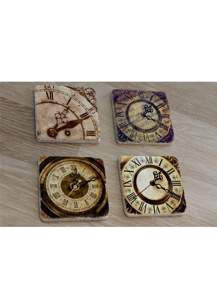 Roma Rakamlı Saatler Doğal Taş Bardak Altlığı 4'lü Set - Natural Stone Coasters fiyatları