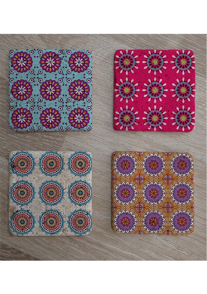 Mandala Desenleri Doğal Taş Bardak Altlığı 4'lü Set - Natural Stone Coasters