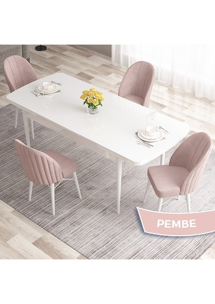 Concept Ves Serisi 80X132 Mdf Açılabilir Beyaz Mutfak Masa Takımı 4 Sandalye