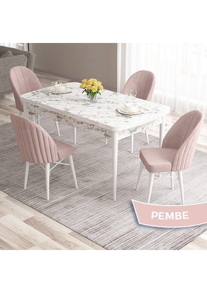 Concept Ves Serisi 80X132 Mdf Açılabilir Beyaz Mermer Desen Mutfak Masası Takımı 4 Sandalye fiyatları