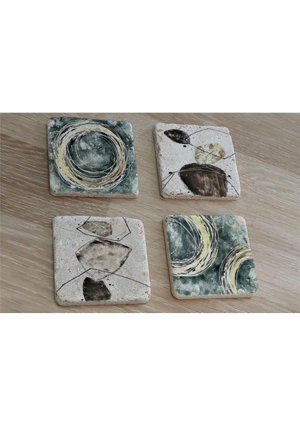 Soyut Tasarımlar Doğal Taş Bardak Altlığı 4'lü Set - Natural Stone Coasters