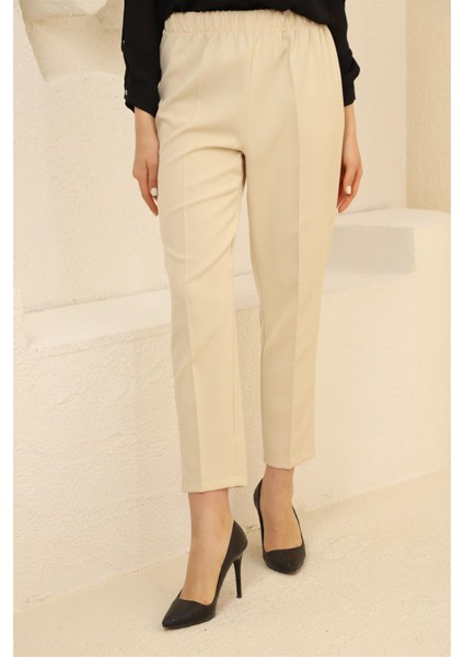 1005 Krem Havuç Paça Beli Lastikli Dokuma Kadın Pantolon fiyatları