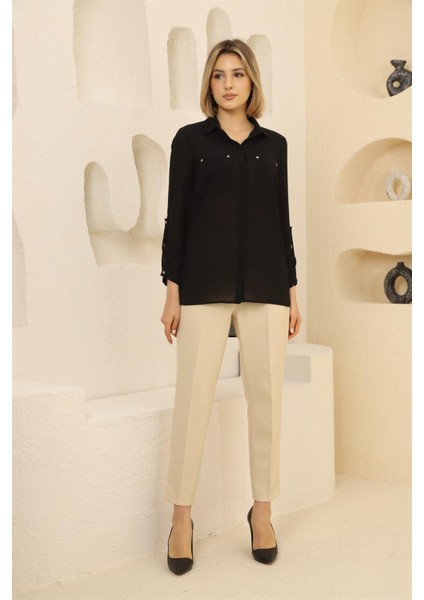 1005 Krem Havuç Paça Beli Lastikli Dokuma Kadın Pantolon indirimleri