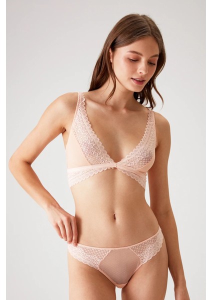 4833 Kadın Bralet Sütyen Tanga Külot Takım-Somon