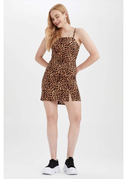 Bodycon Kare Yaka Baskılı Mini Askılı Elbise W6796AZ22SM fiyatları