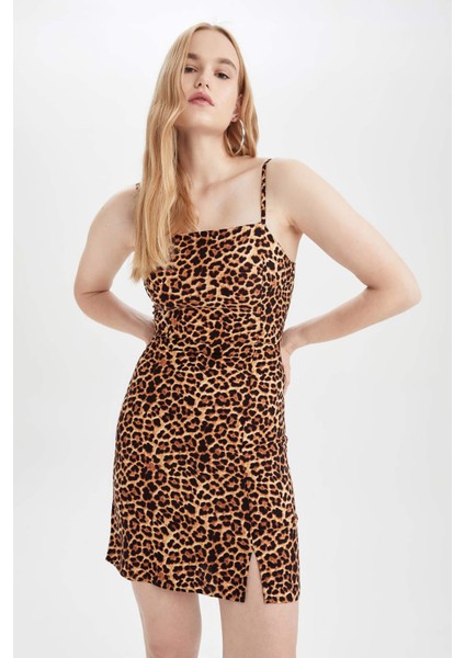 Bodycon Kare Yaka Baskılı Mini Askılı Elbise W6796AZ22SM modelleri